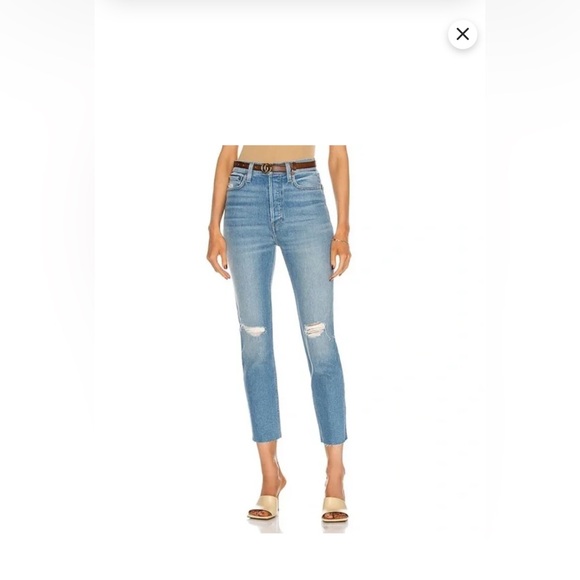 Re/Done Denim - RE/DONE  90s High Rise Ankle Crop Women's Blue Distressed Jeans